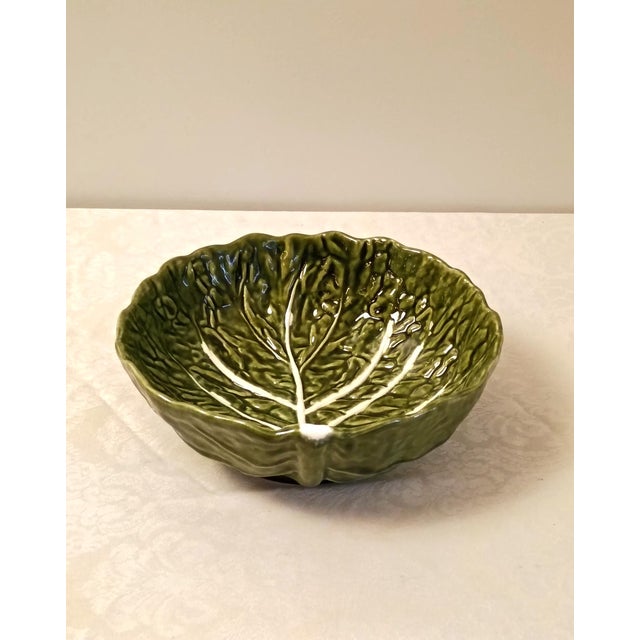 Bordallo Pinheiro Vintage Bordallo Pinheiro Cabbageware Salad Bowl Green Leaf Majolica Ceramic Serving Dish New Traditional Dining Table Centerpiece Display For Sale - Image 4 of 6