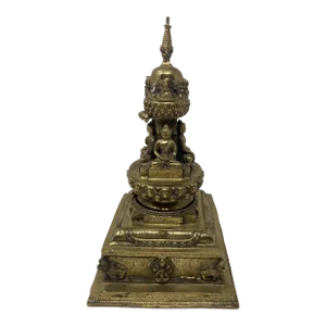 Vintage Nepalese Gilded Bronze Stupa Figurine