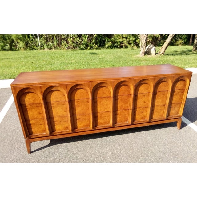 Thomasville Mid-Century Modern Burlwood Lowboy Dresser by Thomasville on Sale Now $3295 Striking Design Credenza Sideboard For Sale - Image 4 of 10