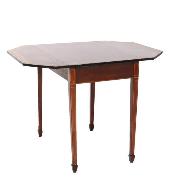 Antique Pembroke Style Banded & Inlaid Mahogany Drop Leaf Table C1920 For Sale - Image 9 of 12