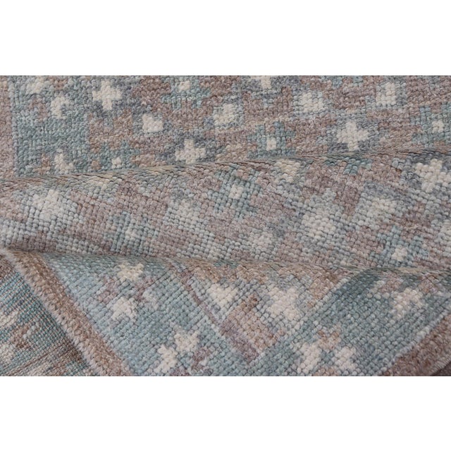 Modern Turkish Oushak Runner in Light Blue and Beige Tones With Allover Pattern For Sale - Image 11 of 12