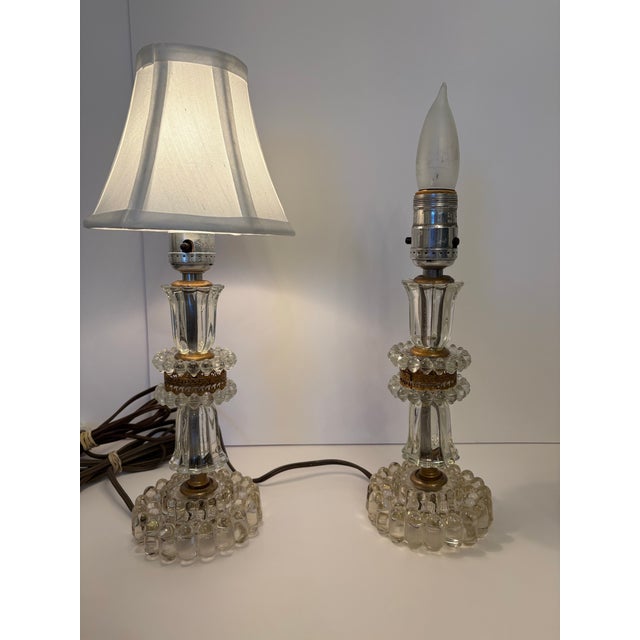Vintage 1930's Crystal Round Boudoir Lamps - a Pair For Sale - Image 4 of 9