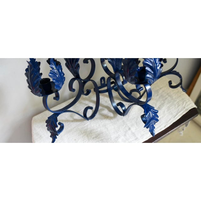Navy Blue 1960s Vintage Outdoor Porch Bretaine Navy Blue Reticulated Candelabra Candle Sconce For Sale - Image 8 of 11