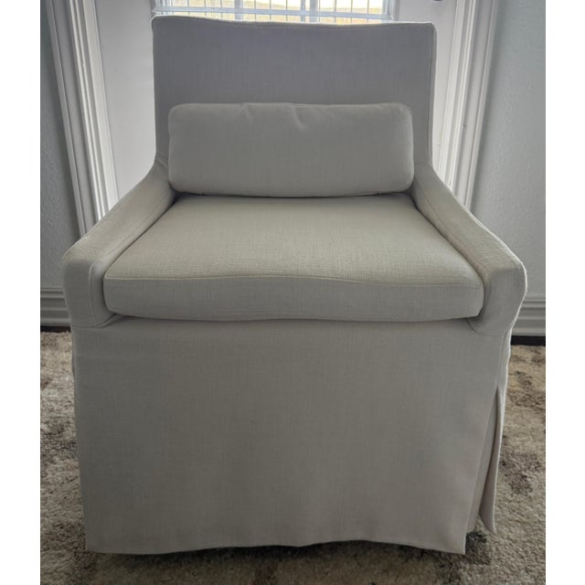 Linen Rh Belgian Track Arm Slipcovered Dining Chairs in White Perennials Performance Linen - Set of 6 For Sale - Image 8 of 11