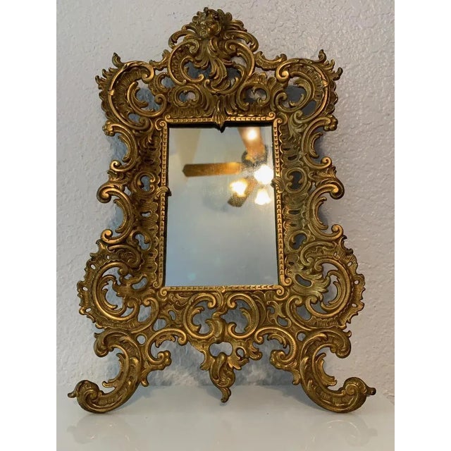 19th Century Georgian Rococo Style Cast Bronze Table Mirror or Picture Frame With Cherub For Sale - Image 12 of 13