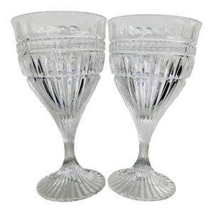 Contemporary Mikasa "Titan" Pattern Cut Crystal Wine Glasses- Set of 2