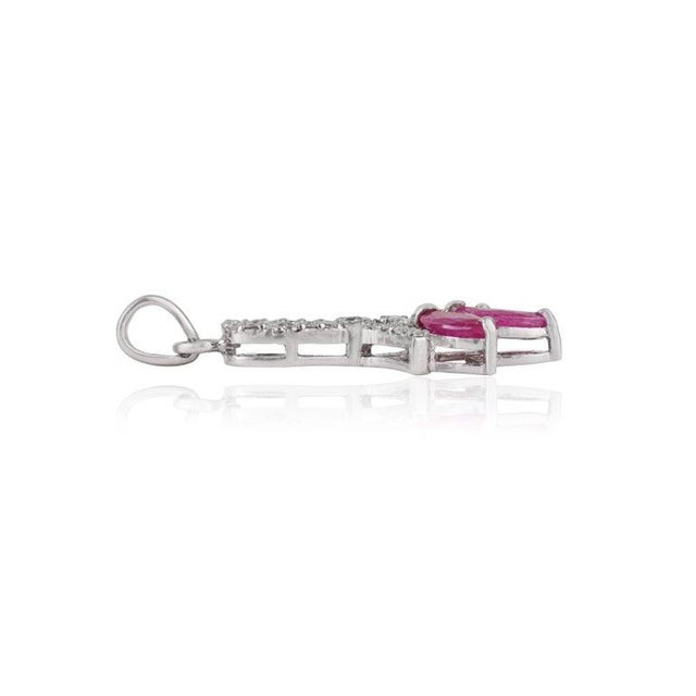 Not Yet Made - Made To Order Three Stone Marquise Ruby & Diamond Pave Bail Pendant in Sterling Silver - Carat and her For Sale - Image 5 of 15