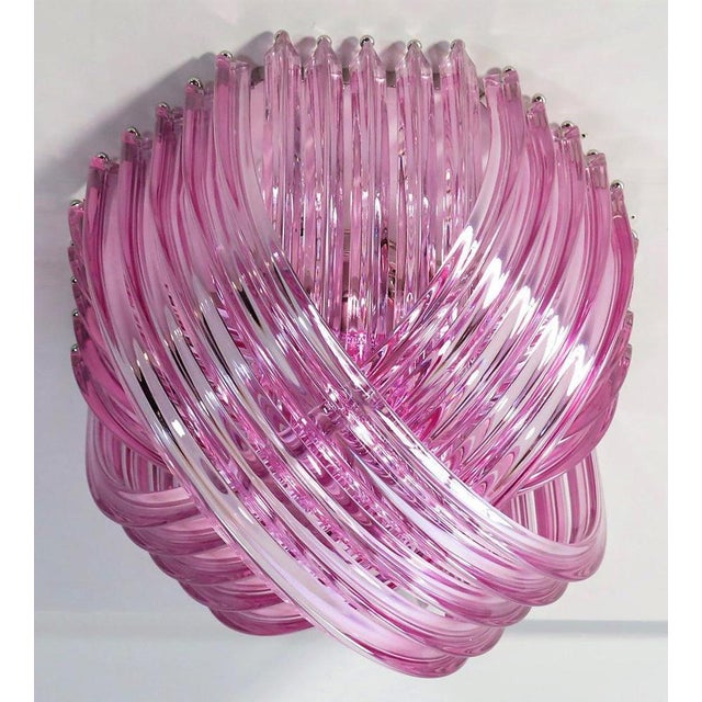 Murano Ceiling Linght Chandeliers with Pink Triedri Murano Glasses, 1995, Set of 2 For Sale - Image 4 of 14