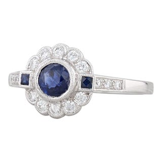 New Beverley K 0.85ctw Sapphire Diamond Halo Ring 14k Gold Engagement Size 7.25 For Sale