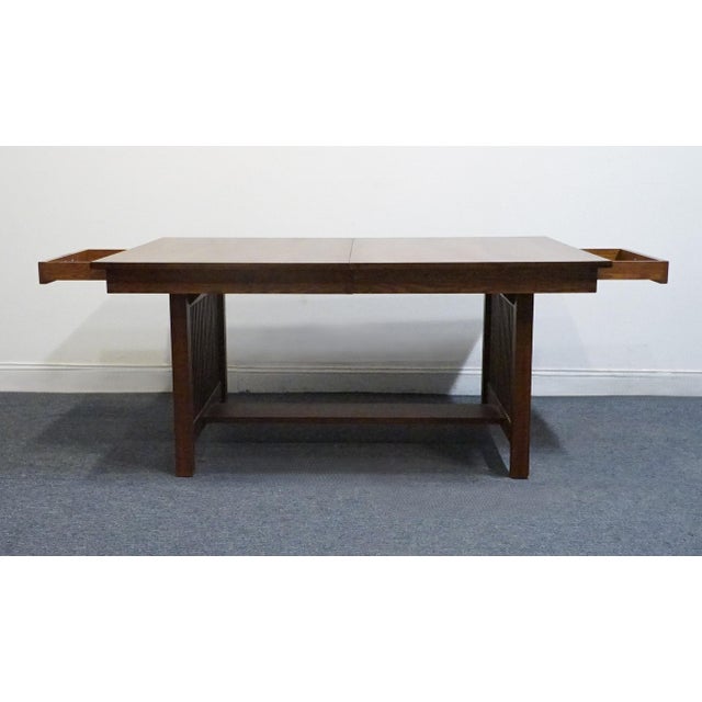 Canadel Furniture Solid Oak Mission Style Arts & Crafts 102" Trestle Dining Table 8020bc-Bra000-Pta - Made in Canada For Sale - Image 10 of 13