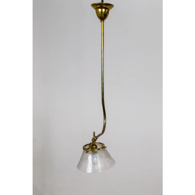 Late 19th Century Victorian J-Style Ceiling Light Fixture With Etched Glass Shade For Sale - Image 10 of 12