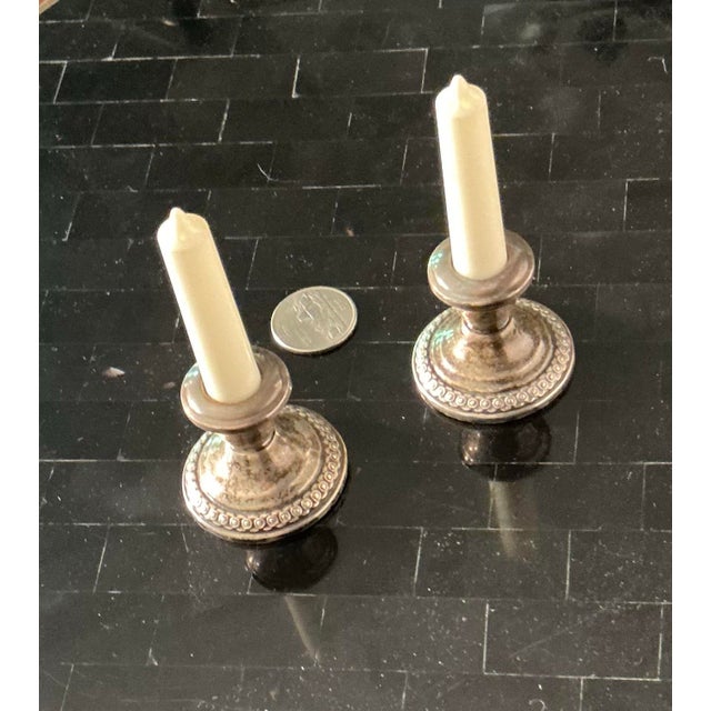 Mid-Century Modern Pair La Pierre Sterling Silver Miniature Candlesticks Salt and Pepper Shakers, a Set For Sale - Image 3 of 12