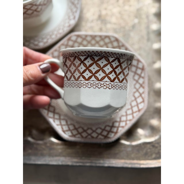 Vintage English, Royal Staffordshire, Brown and White Teacup and Saucers - Set of 4 For Sale - Image 10 of 12