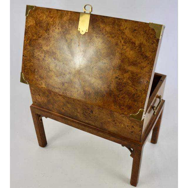 Brown Vintage Book Match Burl Wood & Brass Storage Trunk Chest For Sale - Image 8 of 12