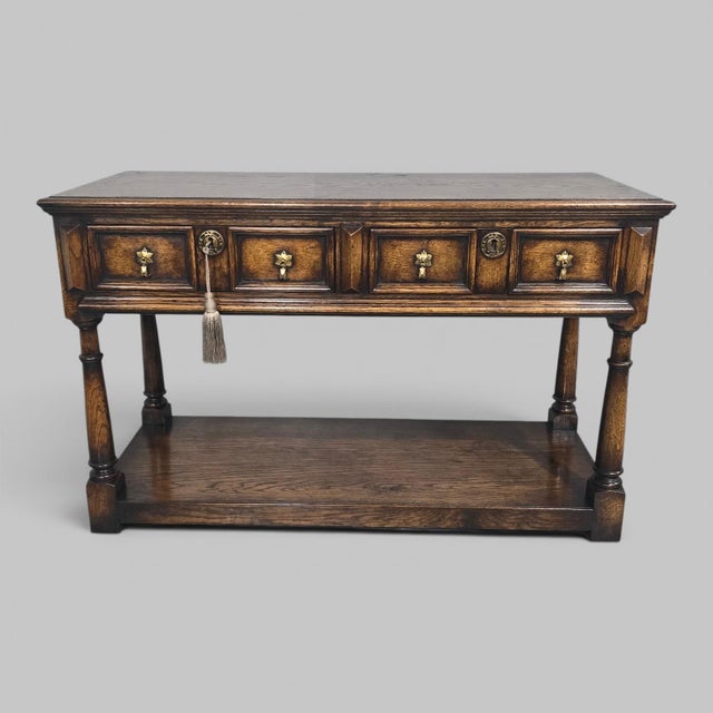 Excellent quality solid oak two drawer dresser base with plank base, brass handles, working locks, excellent waxed home...