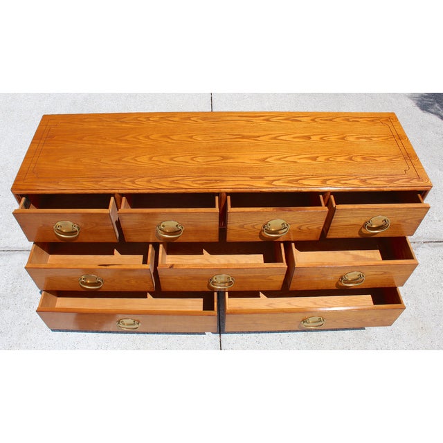 1970s Century Furniture Chin Hua 9-Drawer Dresser by Raymond Sobota – Asian-Inspired Mid-Century Modern Oak Credenza For Sale - Image 12 of 18