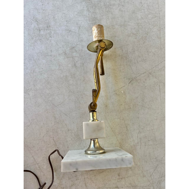 Mid Century Marble & Brass Adjustable Lamp For Sale In West Palm - Image 6 of 13