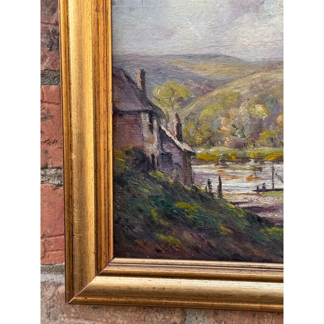 1900 - 1909 19th Century Oil Painting From England ~ "Coastal Village Street" For Sale - Image 5 of 7