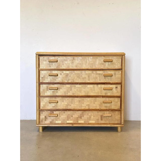 Drawer in wicker and bamboo 70s.
