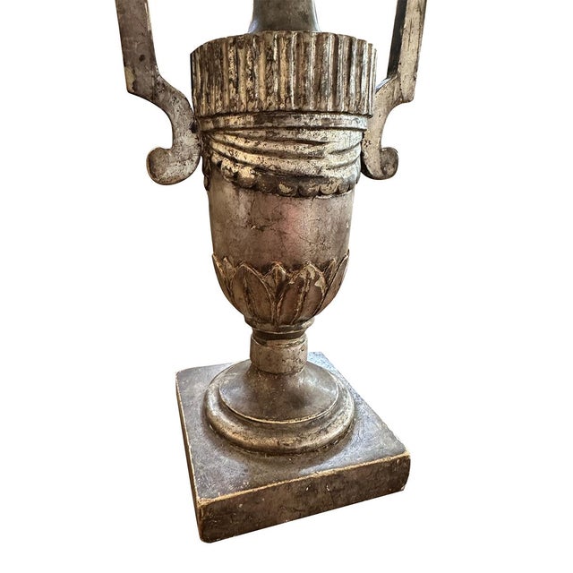 Italian Pair of 19th Century Italian Silver Wood Urn Lamps For Sale - Image 3 of 3