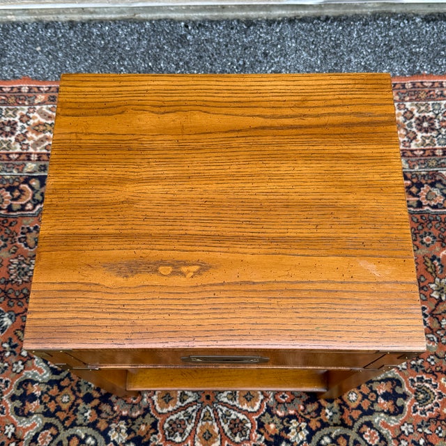 Wood Vintage Dixie Campaigner Collection Campaign Pecan 1 Drawer Nightstand With Open Shelf For Sale - Image 7 of 14