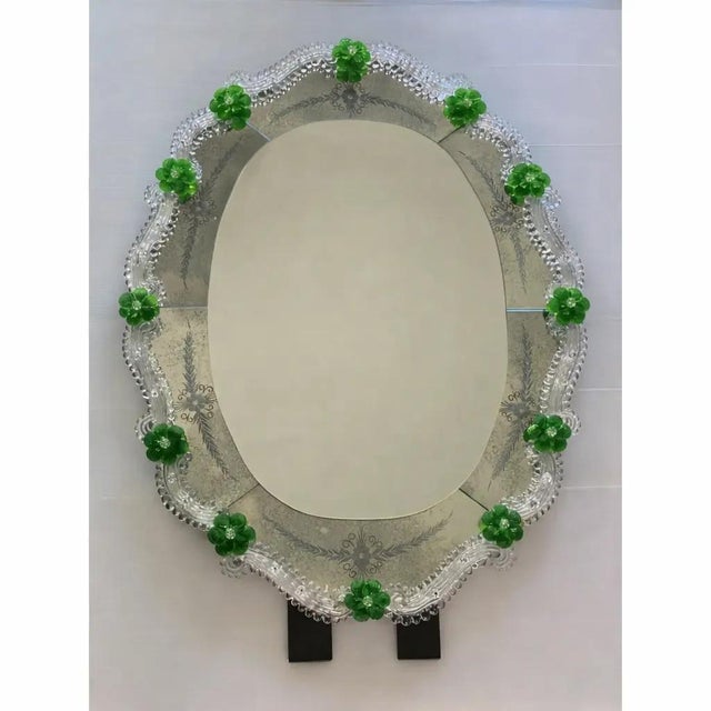 Venetian Murano Glass Oval Floral Wall Mirror by Simoeng For Sale - Image 4 of 8