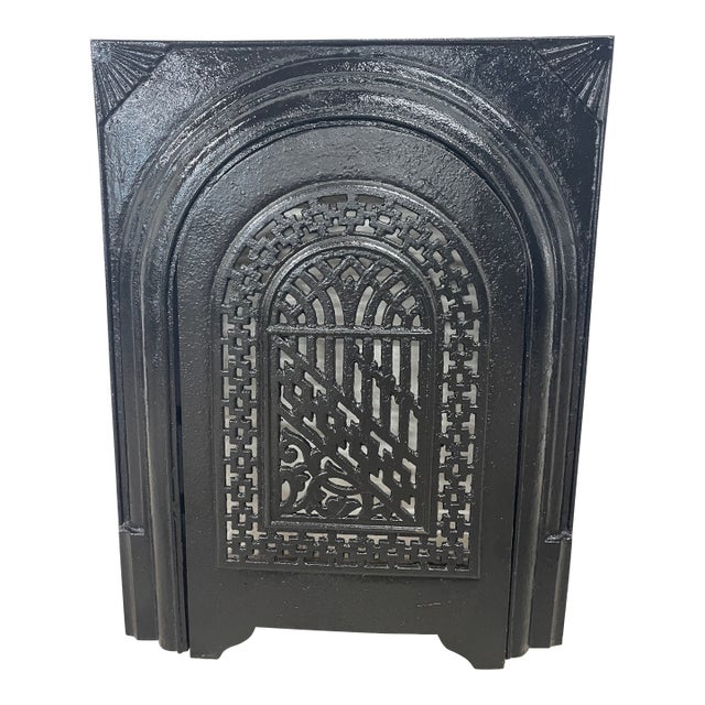 Late 19th Century French Quarter Cast Iron Fireplace Surround & Summer Cover 27" X 21" For Sale