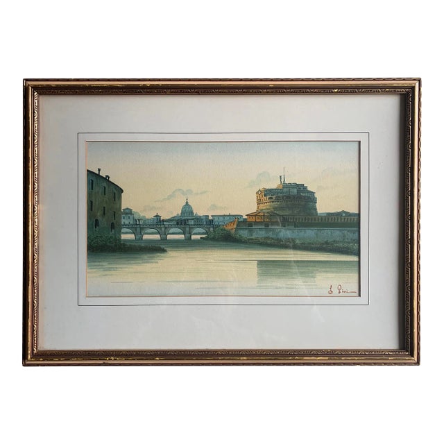 Vintage Framed Venetian Watercolor Painting For Sale
