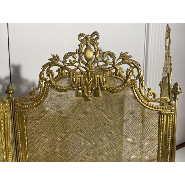 Antique French Brass 4 Panel Screen For Sale - Image 4 of 6