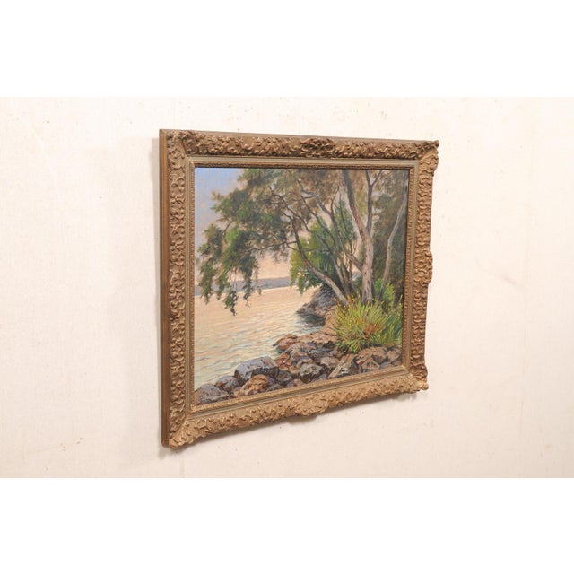 Early 20th Century Swedish Shoreline Painting, Beautiful Frame For Sale - Image 10 of 13