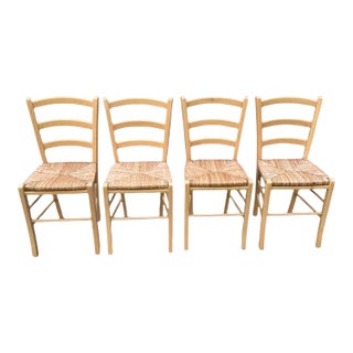 Late 20th Century Ladderback and Rattan Chairs Set of 4 Made in Italy For Sale