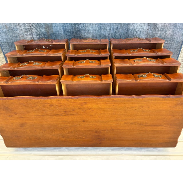 Vintage 1940s Solid Cherry 12-Drawer Serpentine French Provincial Triple Dresser and Matching Mirror Set For Sale - Image 9 of 12