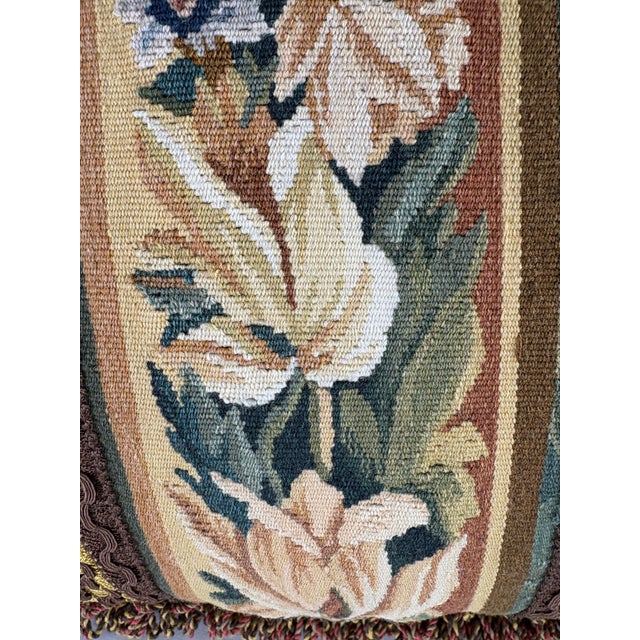 Textile Vintage Handmade Botanical Aubusson Tapestry Pillows/Pair For Sale - Image 7 of 10
