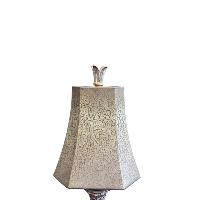 French Country Vintage Neoclassical Buffet Lamp With Crackle Shade and Scrolled Base For Sale - Image 3 of 4