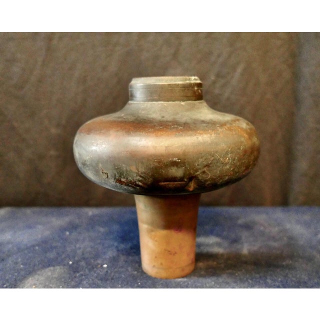 This vintage patinated bronze kerosene oil can was designed for early Tiffany Studios table lamps. The undrilled kerosene...