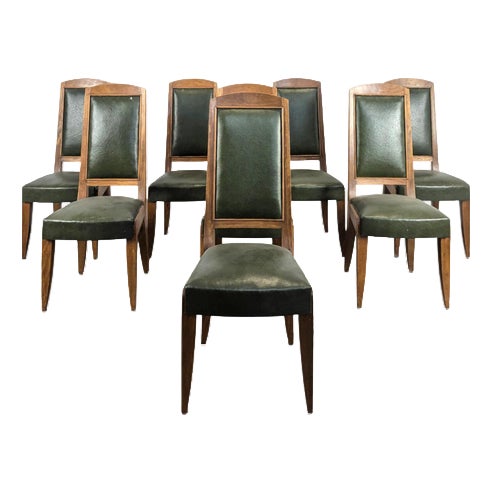 Art Deco Chairs in Walnut from DLG Gustave Poisson, Set of 8 For Sale