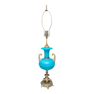 Mid-Century Blue Brass Table Lamp