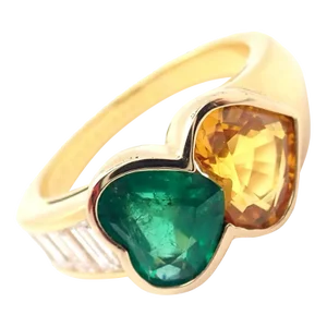 Van Cleef & Arpels 18k Gold Diamond Emerald Yellow Sapphire Ring Paper, size 6