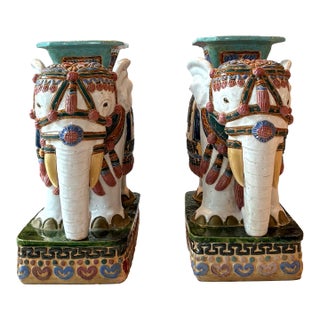 Vintage Chinoiserie Elephant Boho Chic Garden Stools Side Tables - A Pair For Sale
