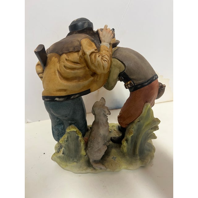 Vintage Large Capodimonte Porcelain Figurine of Rabbit Hunters With Dog For Sale In Dallas - Image 6 of 10