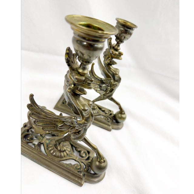 Early 19th Century Neo Classical Brass Chimera Candle Sticks For Sale - Image 6 of 12
