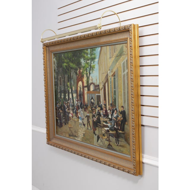 Age: Approx. 40 Years Old Details: French Courtyard Scene Bright & Vibrant Colors Artist Signed Impressive Gold Finish...