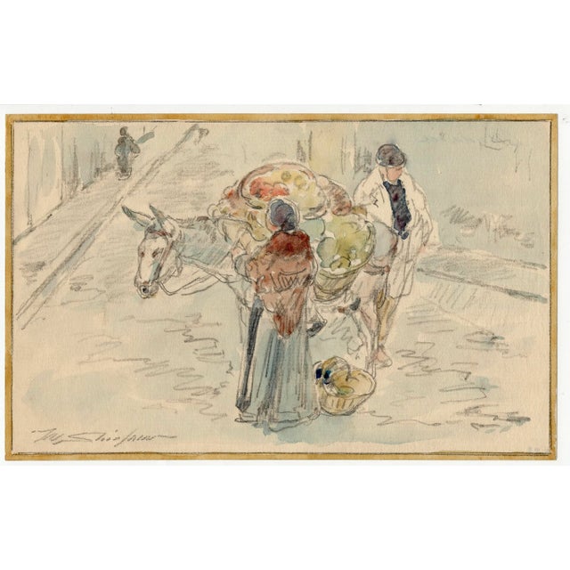 Traditional Antique Walter Shirlaw Madrid Market Watercolor For Sale - Image 3 of 3