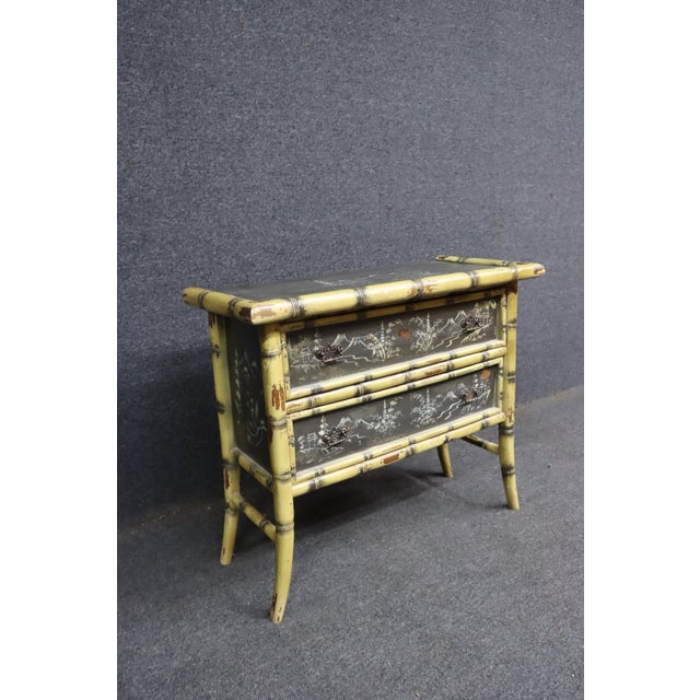 Mid-Century Chinoiserie Faux Bamboo Two-Drawer Console Chest For Sale In Philadelphia - Image 6 of 12