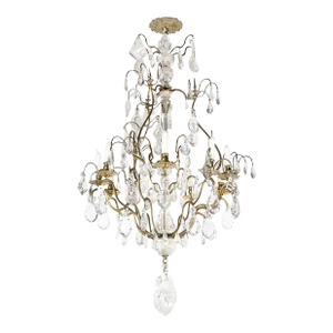 Early 19th Century Louis XV Nine-Arm Rock Crystal and Bronze Sculptural Chandelier