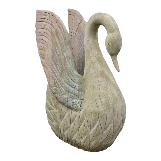 Mid 20th Century Carved Wood Regency Swan Statue Figure For Sale