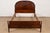 A gorgeous French Regency Louis XVI style carved burled walnut full size bed frame In the manner of Berkey & Gay USA,...