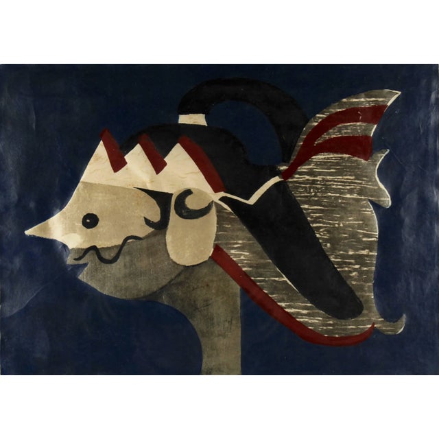 Kiyoshi Saitō 1950s Woodblock Print of a Javanese Puppet on Blue Ground by Kiyoshi Saito - 2d For Sale - Image 4 of 11