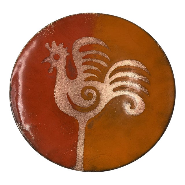 Mid-Century Enamel Over Metal Rooster Desk/Dresser Tray For Sale