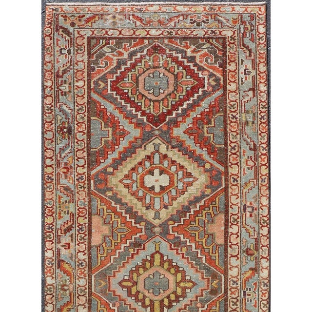 Tribal Antique Persian Bakhtiari Runner With Geometric Medallions in Taupe and Rust For Sale - Image 3 of 13